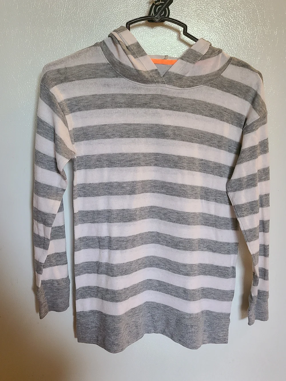 Justice Gray & White Striped Hooded Top